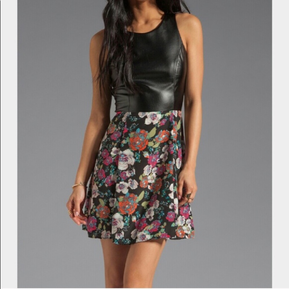 Vegan Leather and Floral A-Line Fit & Flare